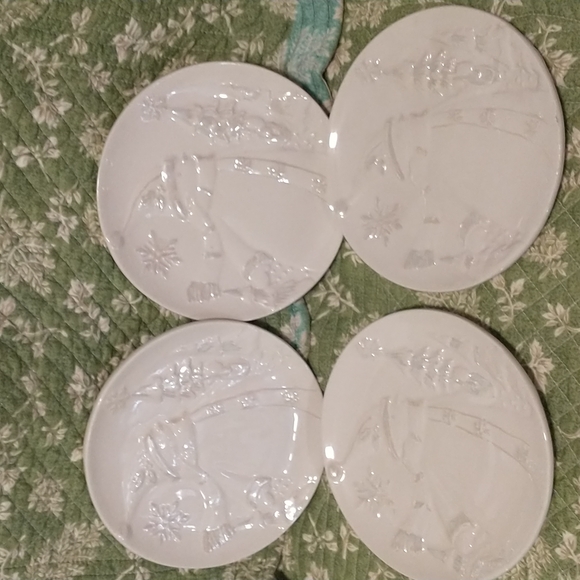 Bella Casa snowman picture with  trees and snowflake saucer size plates. - Picture 2 of 5